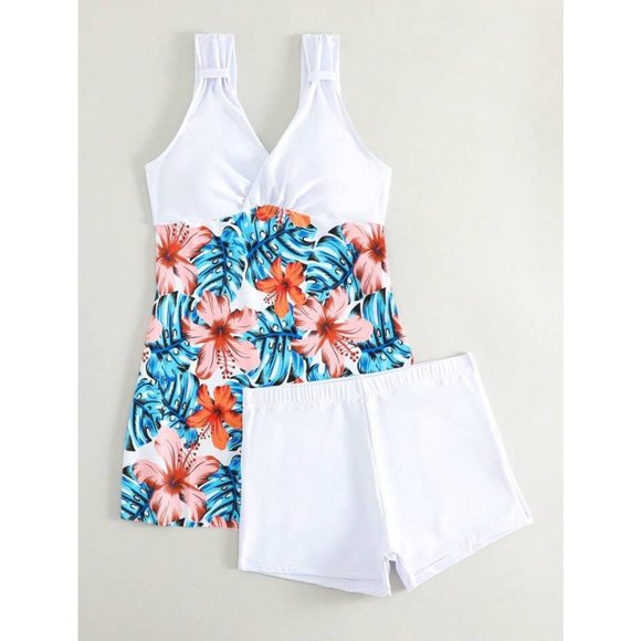NEW Tropical Floral Print Swimdress With Shorts S - Picture 7 of 7